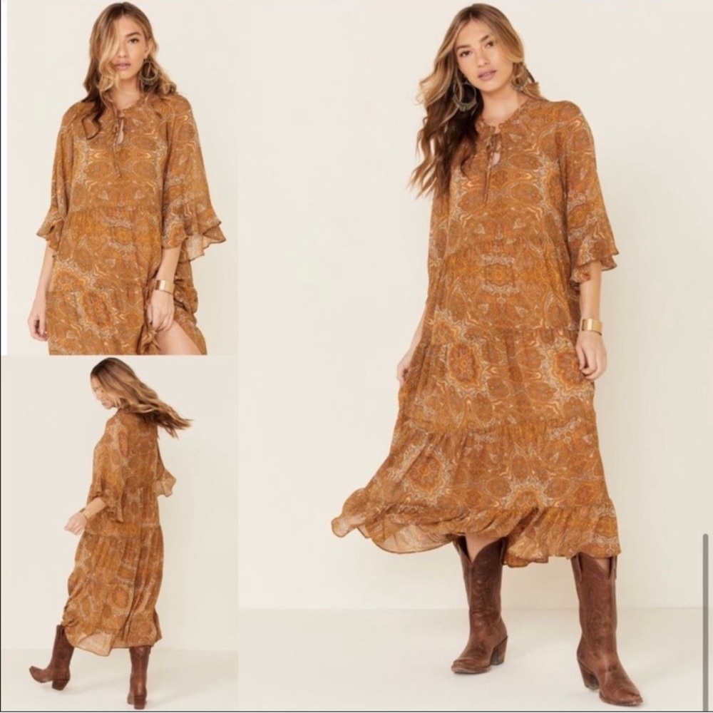 Show Me Your Mumu Viola Golden Paisley Maxi Dress Large